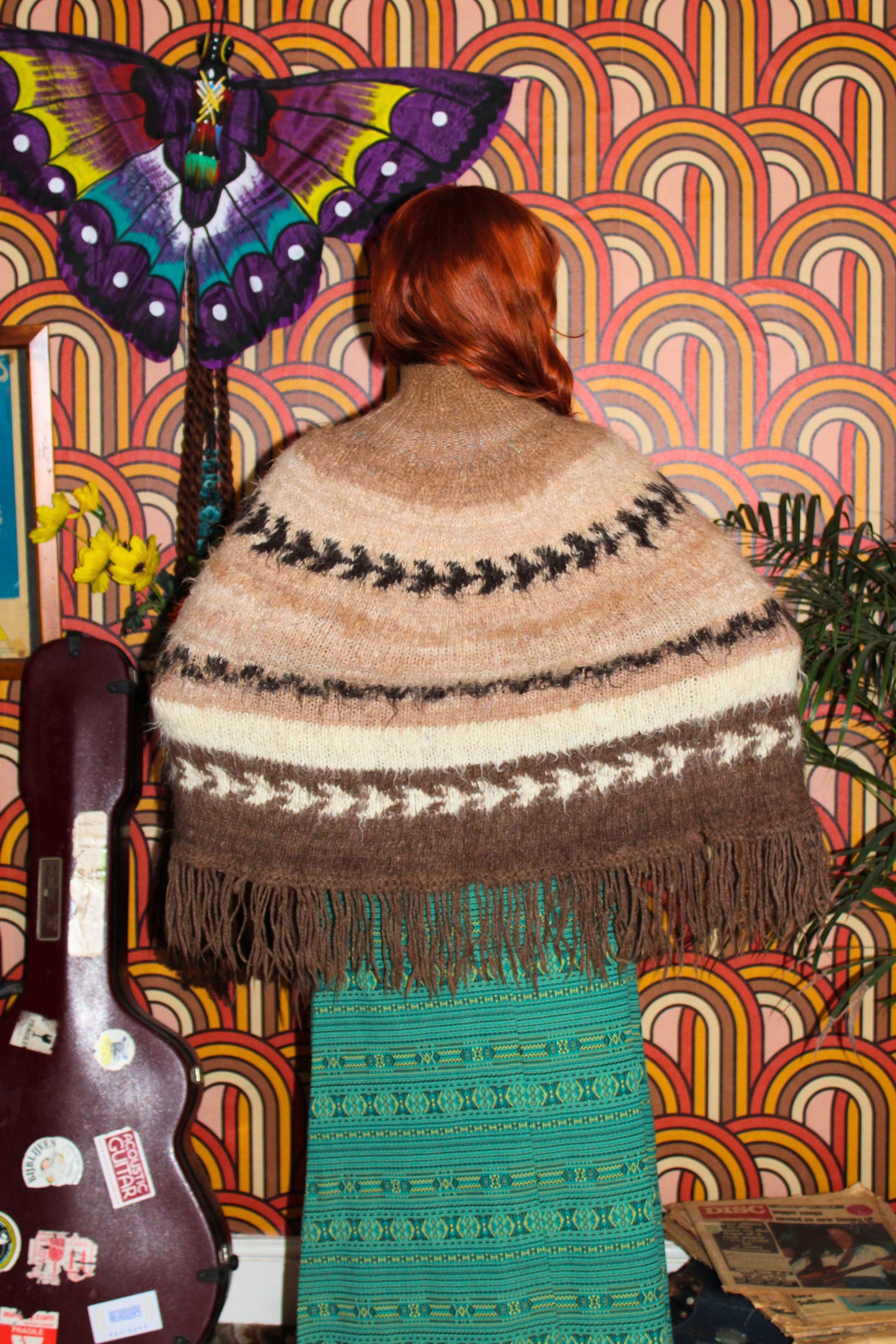 Vintage 70s Brown Knitted Poncho