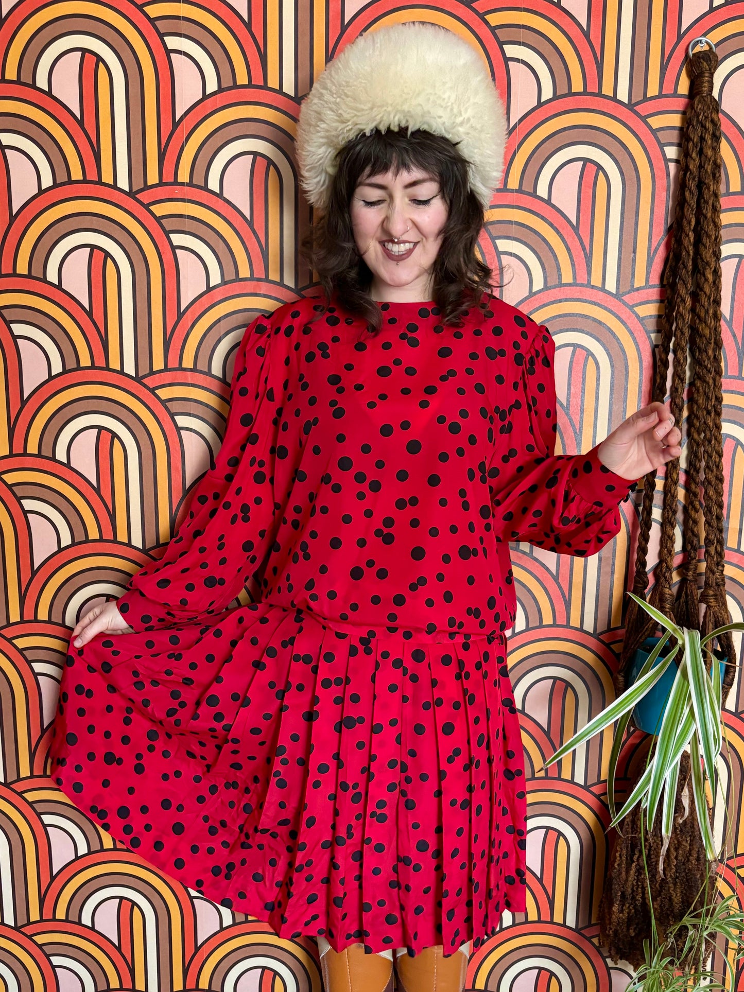 Vintage 80s Red and Black Spotty Lovebug Two Piece