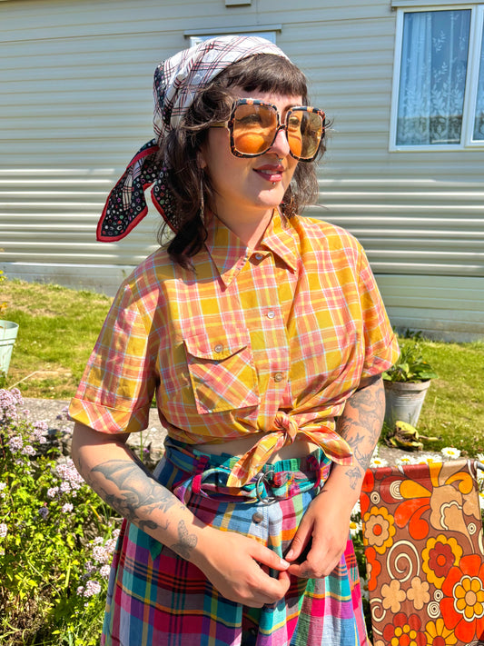 Vintage 70s Orange Check Shirt