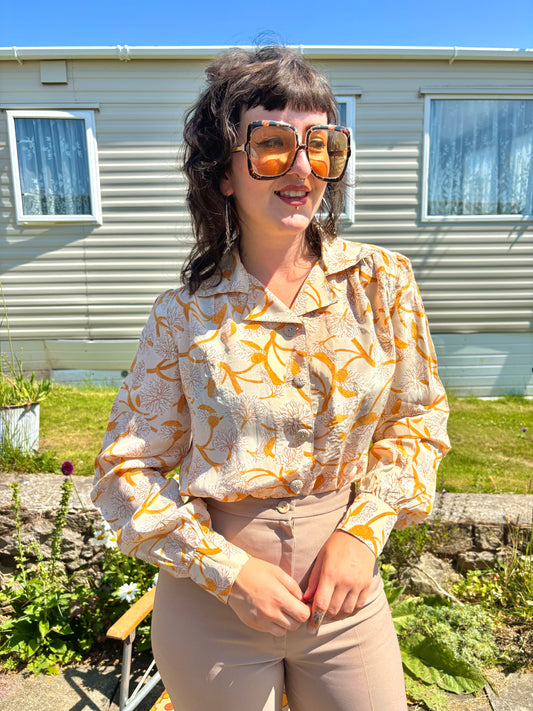 Vintage 70s Orange Tree Print Shirt
