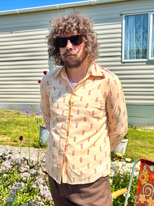 Vintage 70s Beige Printed Shirt