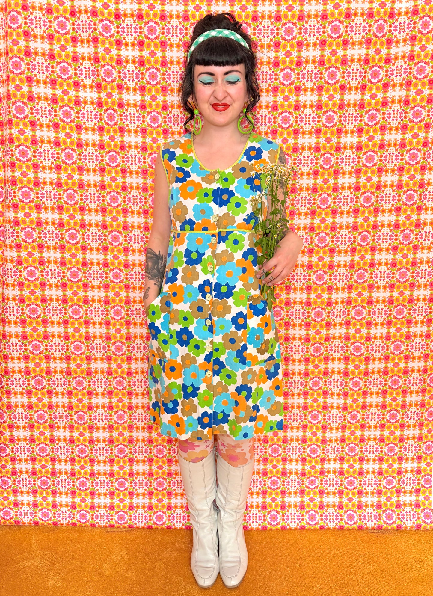 Vintage 60s Flower Power Button Down Dress