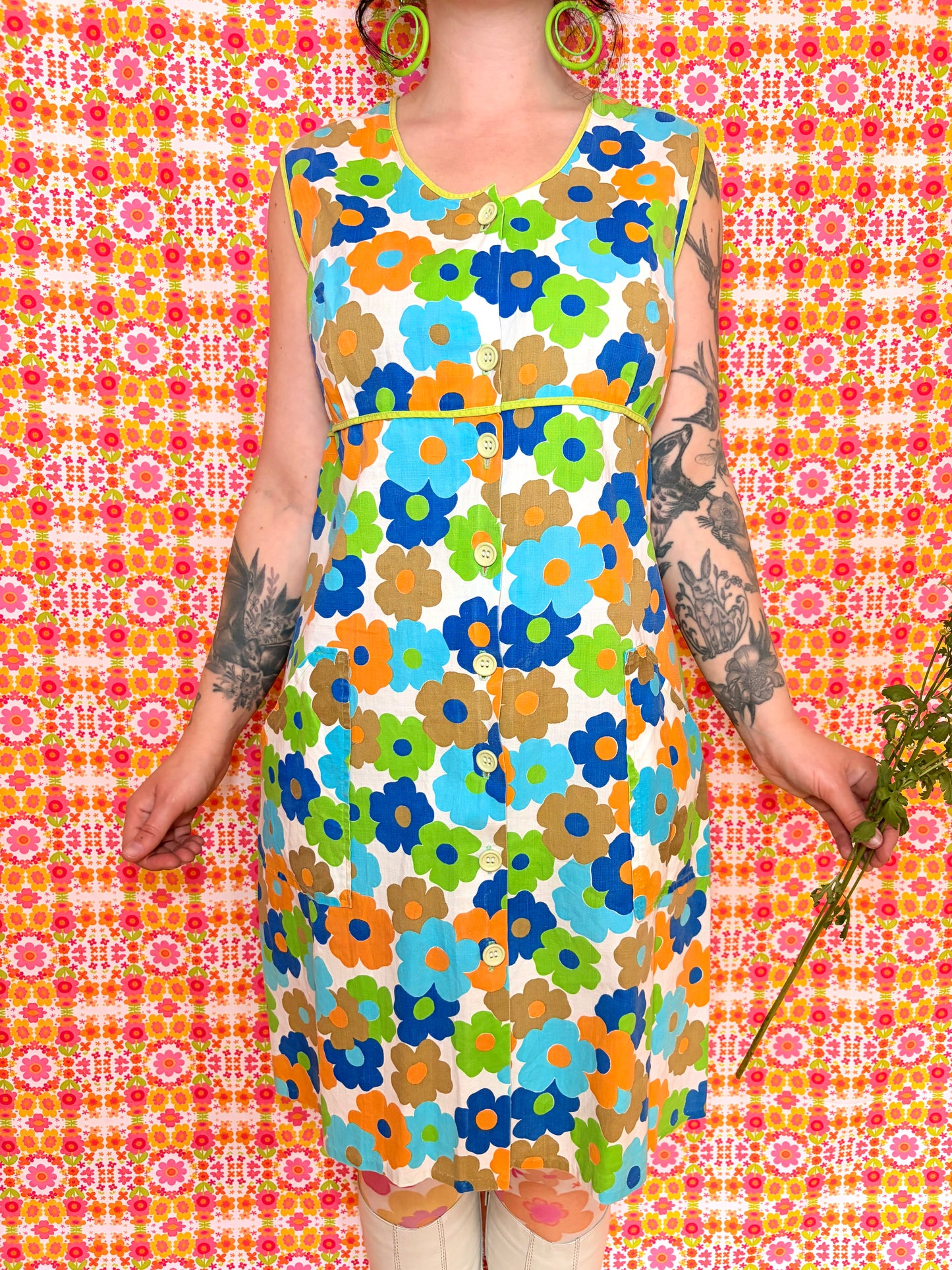Vintage 60s Flower Power Button Down Dress