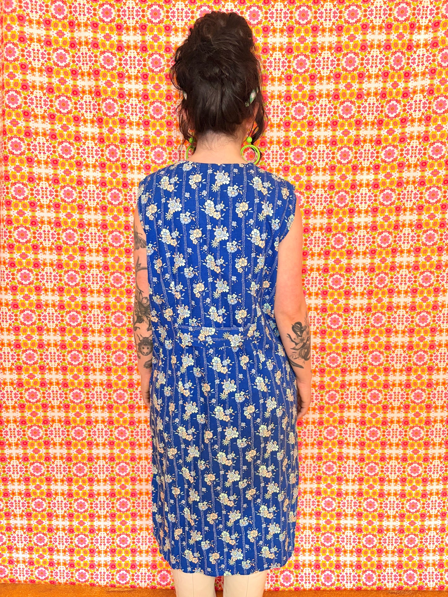 Vintage 60s Blue Cotton Midi Dress