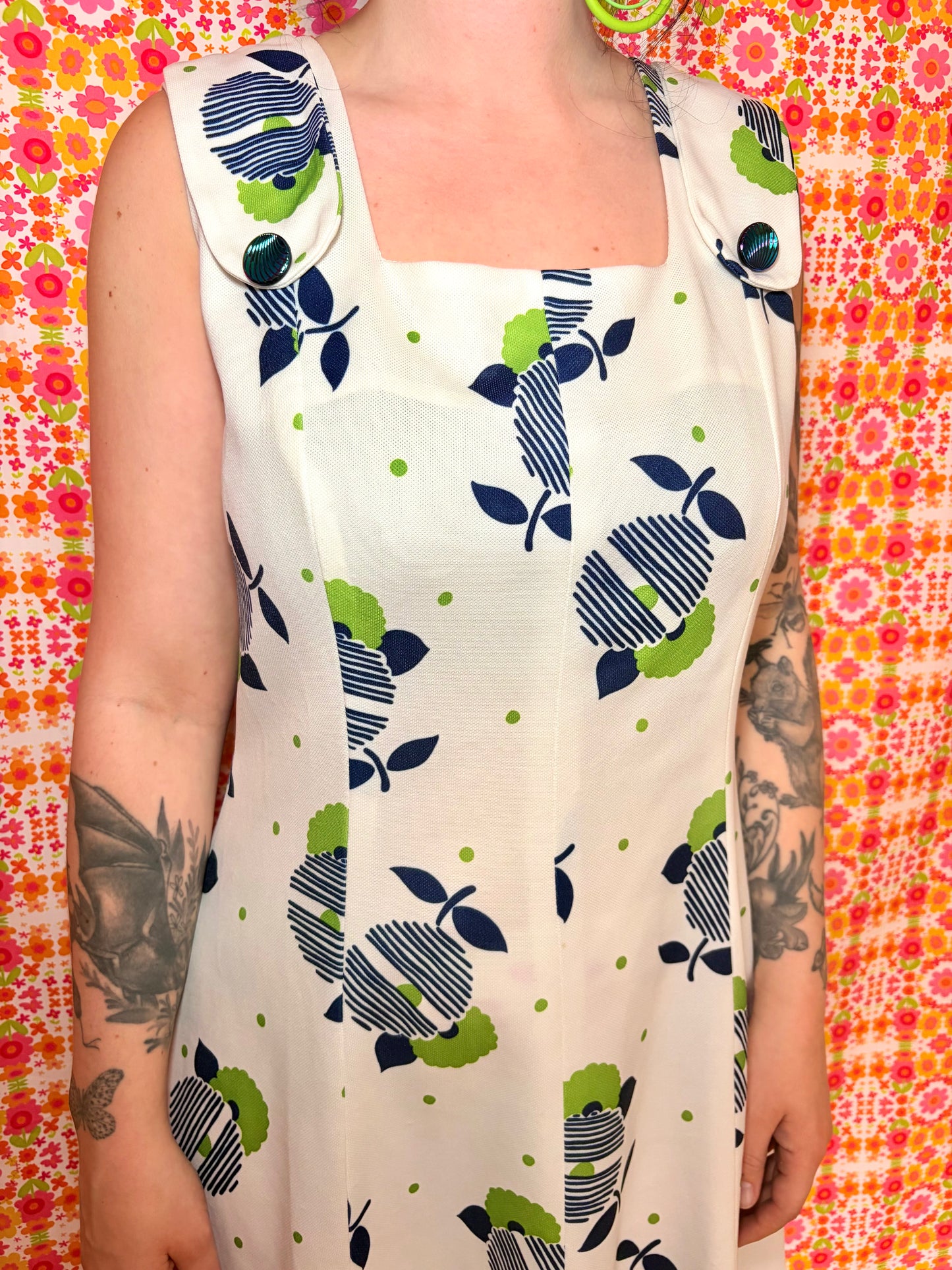 Vintage 70s White Abstract Print Shift Dress
