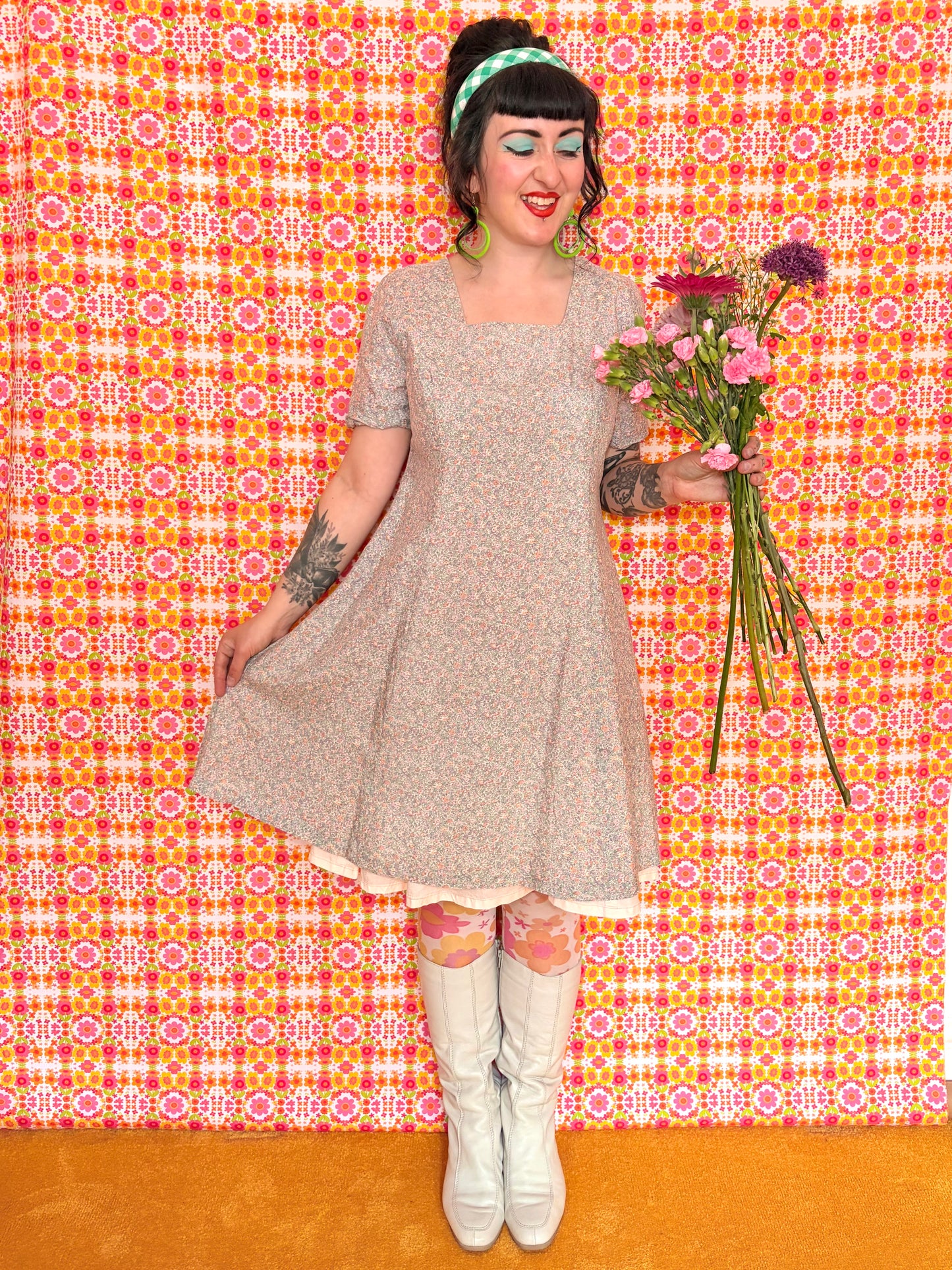 Vintage 80s Pastel Floral Dress