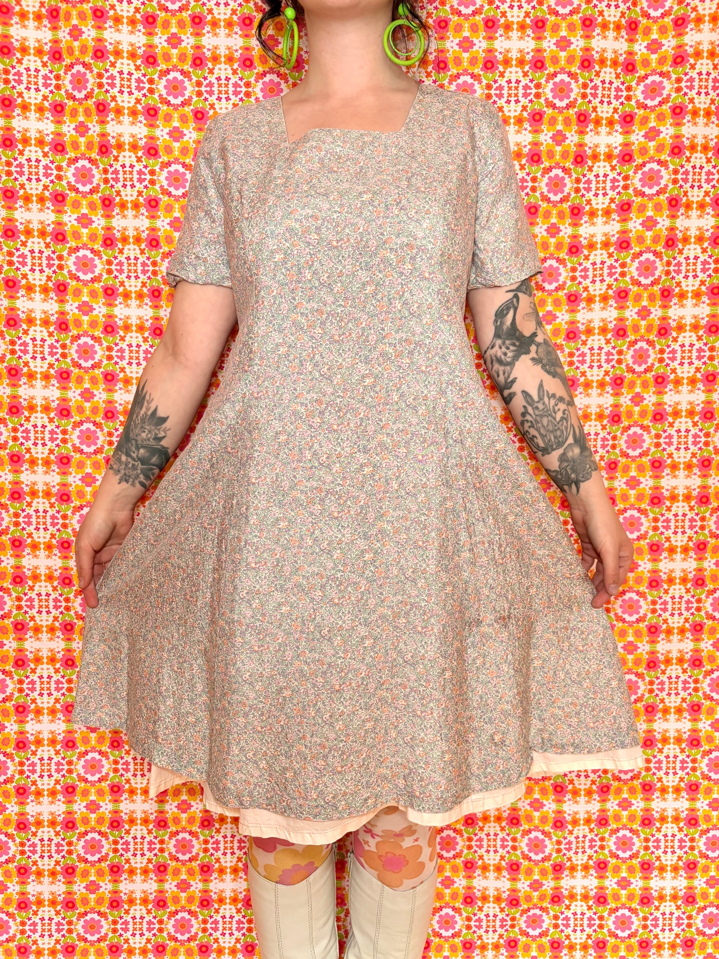 Vintage 80s Pastel Floral Dress