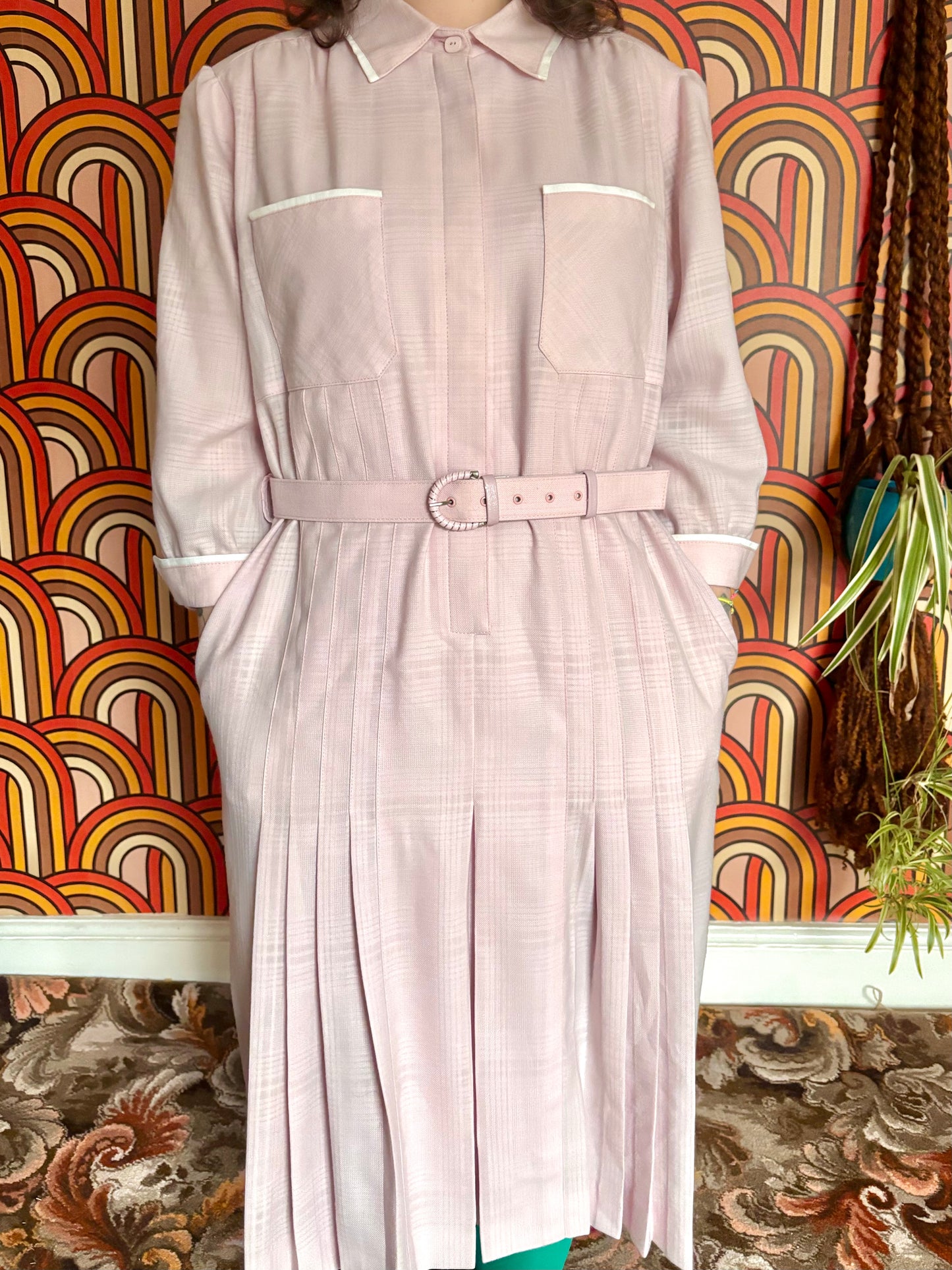 Vintage 60s Baby Pink Mod Midi Dress