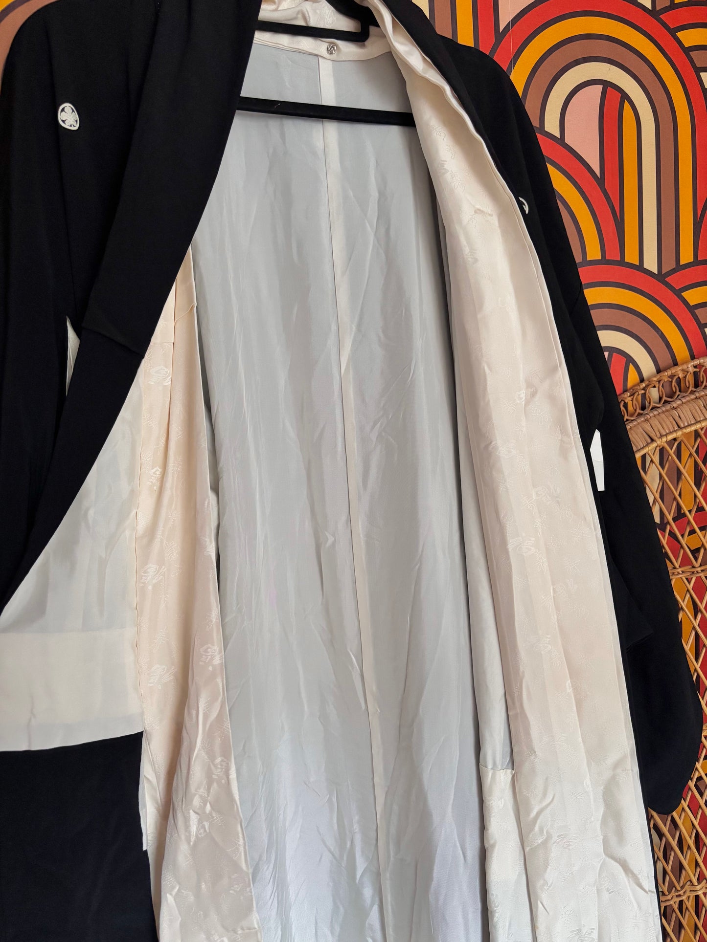 Vintage 40s Black Silk Traditional Kimono