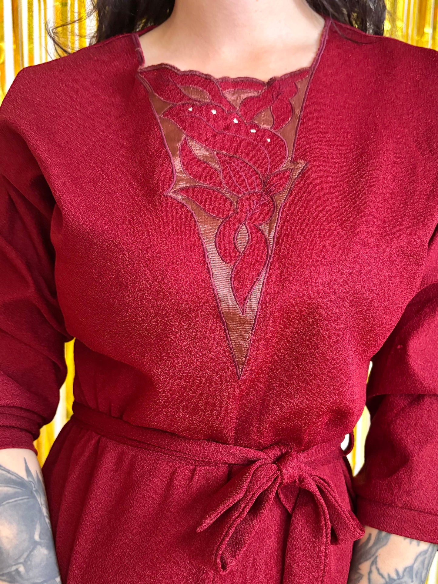 Vintage 80s Maroon Red Midi Dress