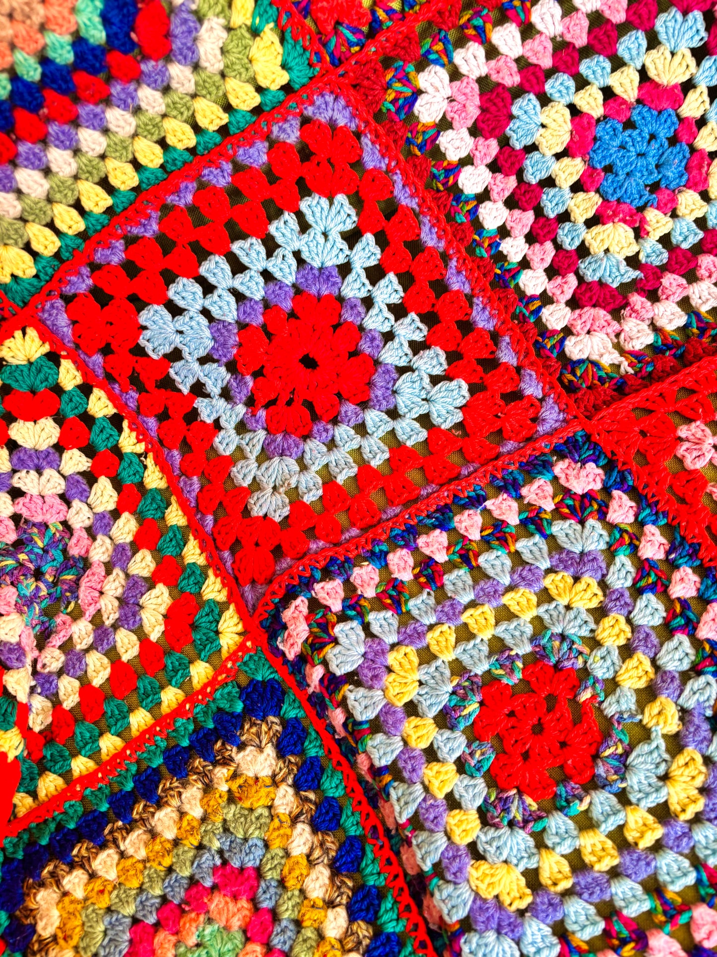 Vintage Small Red Granny Square Crochet Blanket