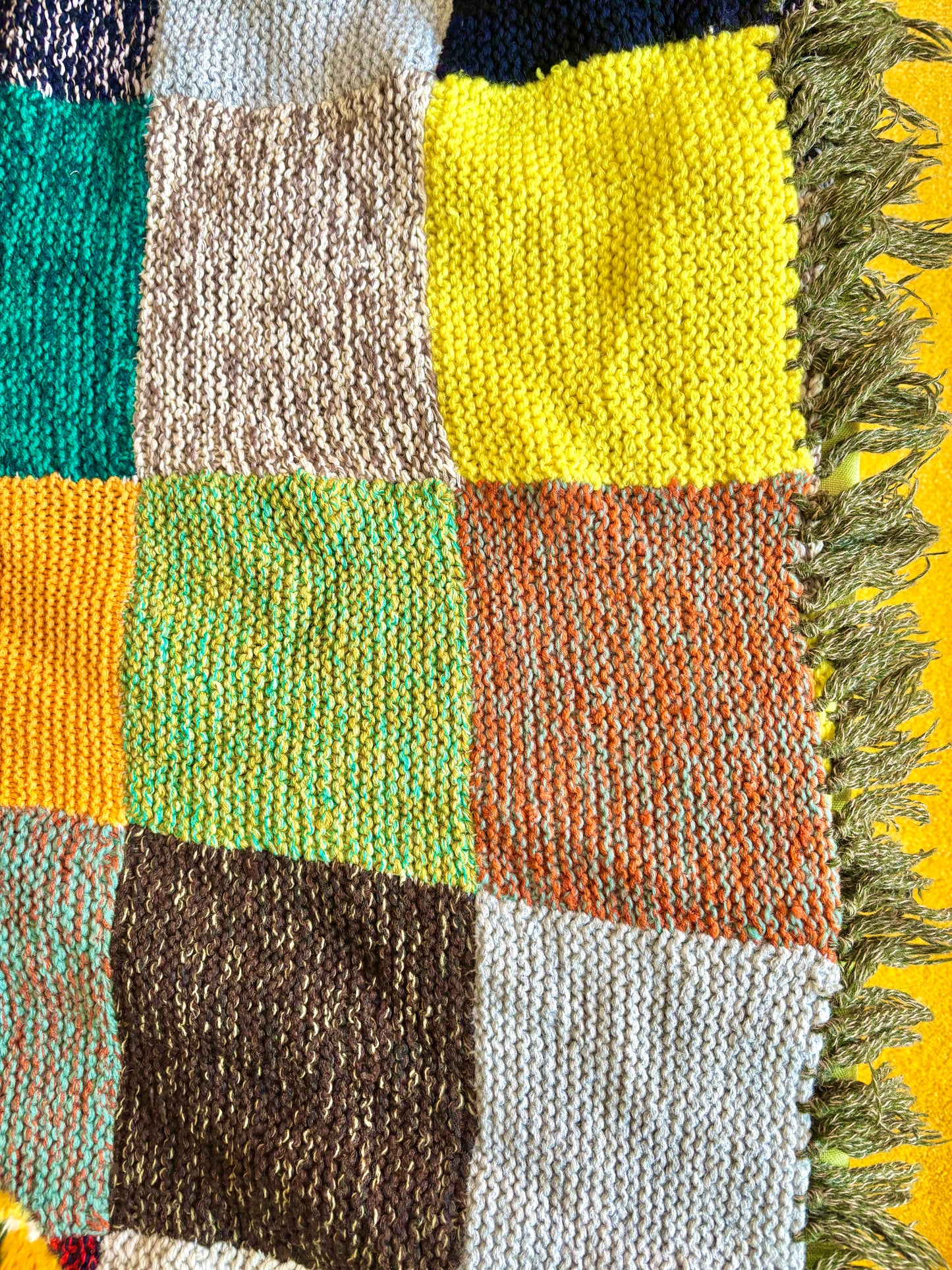 Vintage Large Double Knitted Patchwork Blanket