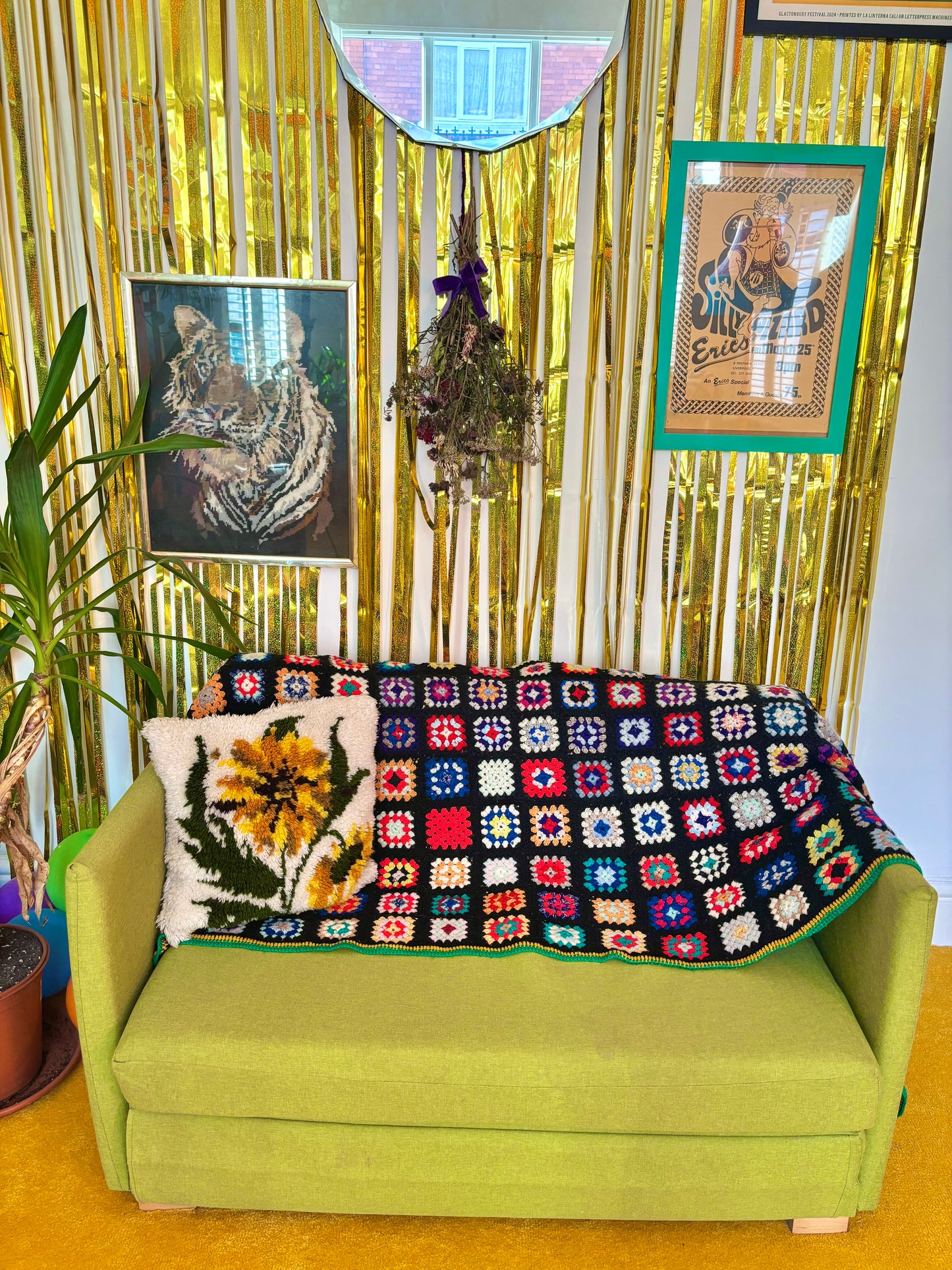 Vintage Black Rainbow Granny Square Crochet Blanket