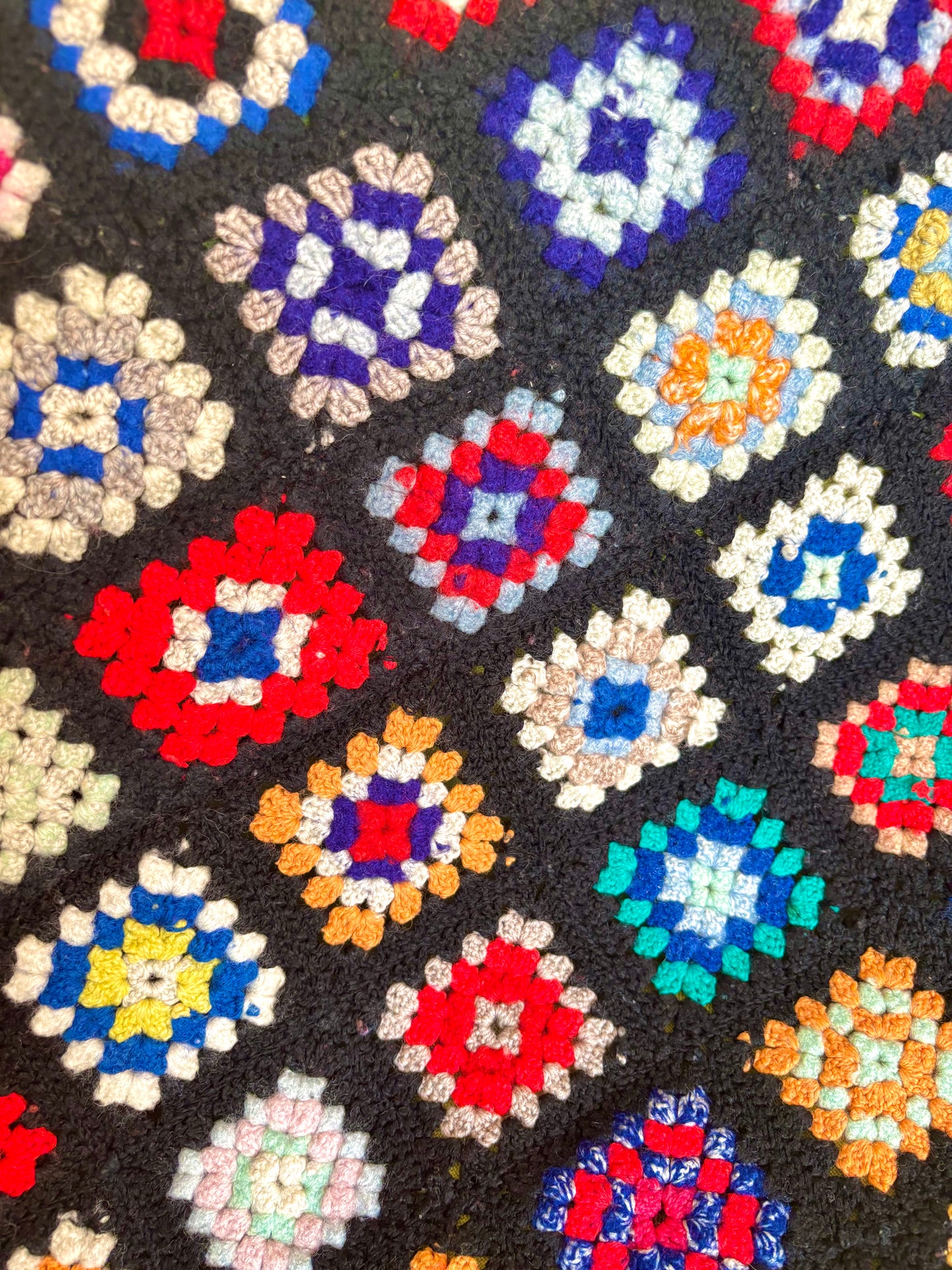 Vintage Black Rainbow Granny Square Crochet Blanket