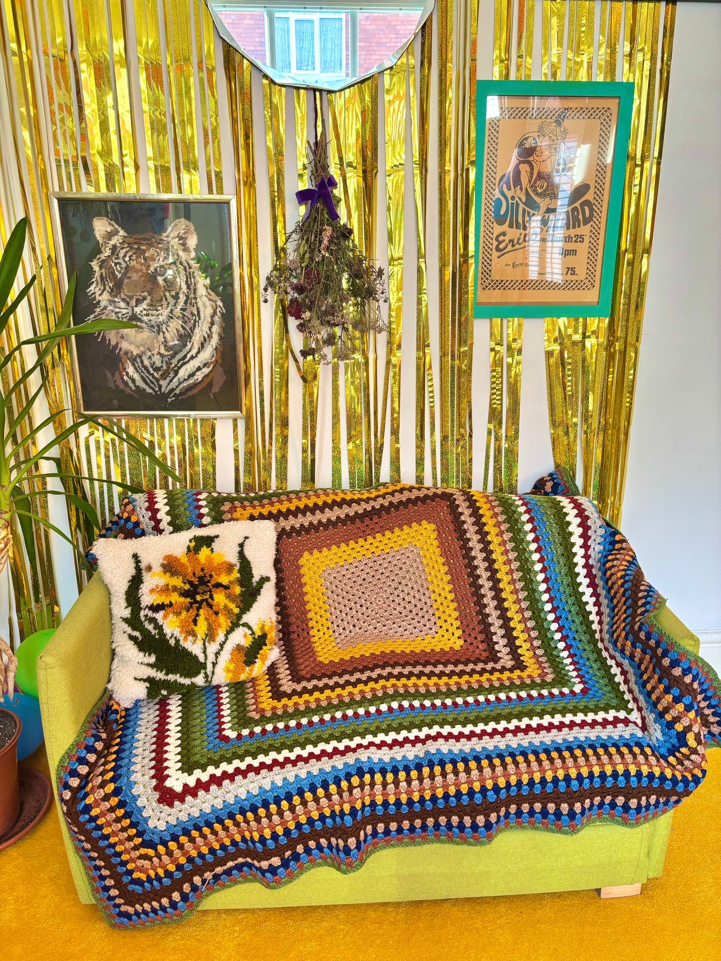 Vintage Colourful Crochet Blanket