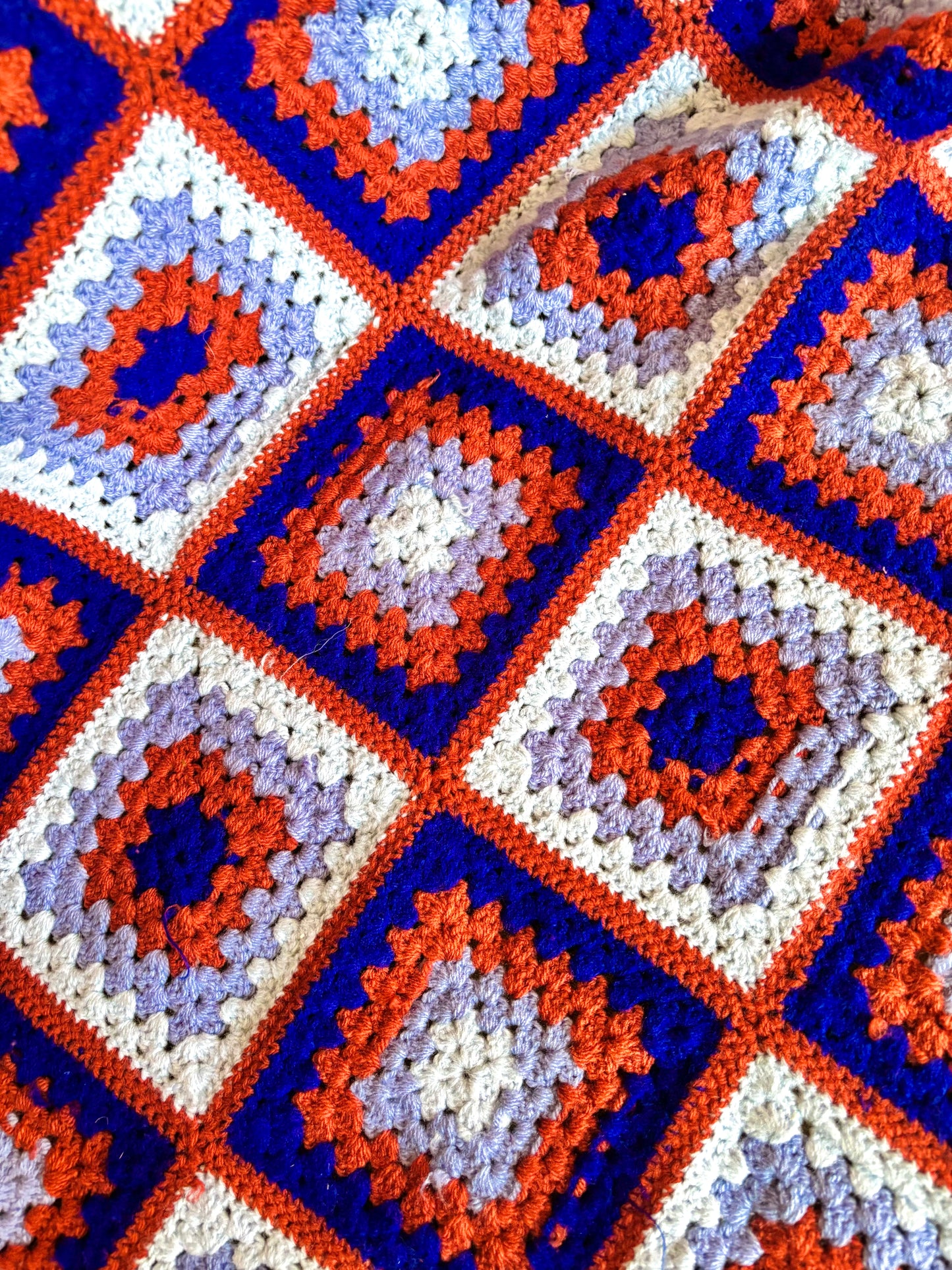 Vintage Blue and Brown Granny Square Crochet Blanket