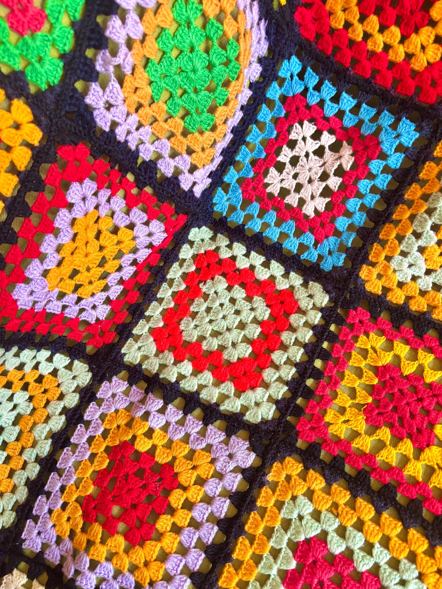 Vintage Large Double Rainbow Granny Square Crochet Blanket