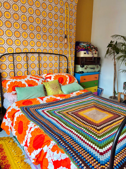 Vintage Colourful Crochet Blanket