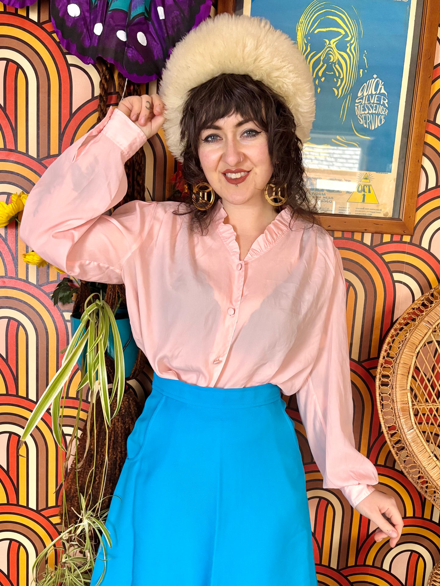 Vintage 60s Pastel Pink Frill Blouse