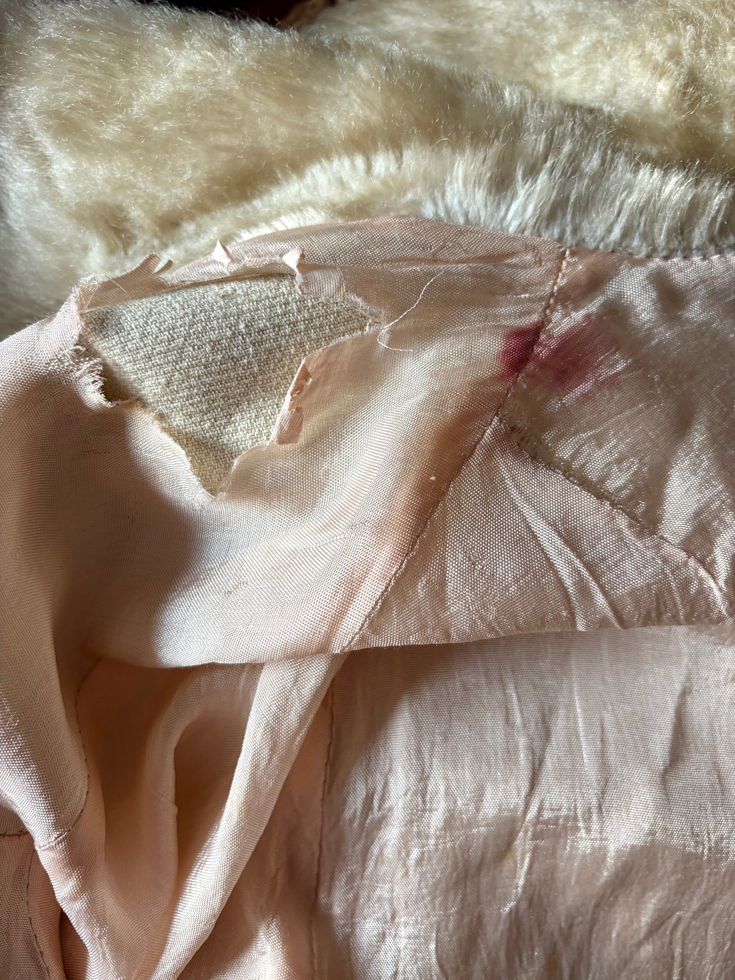 Vintage 60s Cream Faux Fur Coat