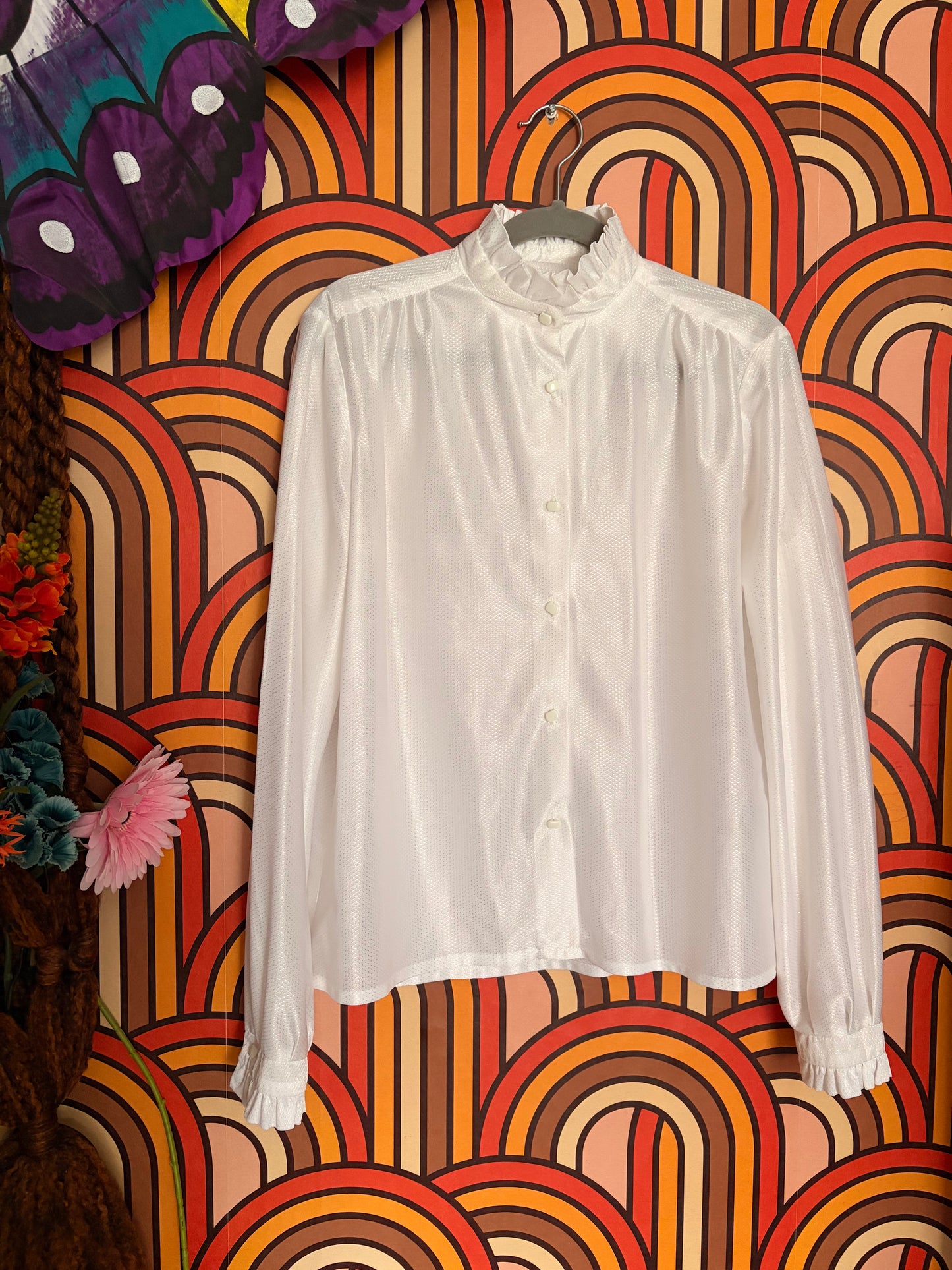 Vintage 70s White Frill Blouse