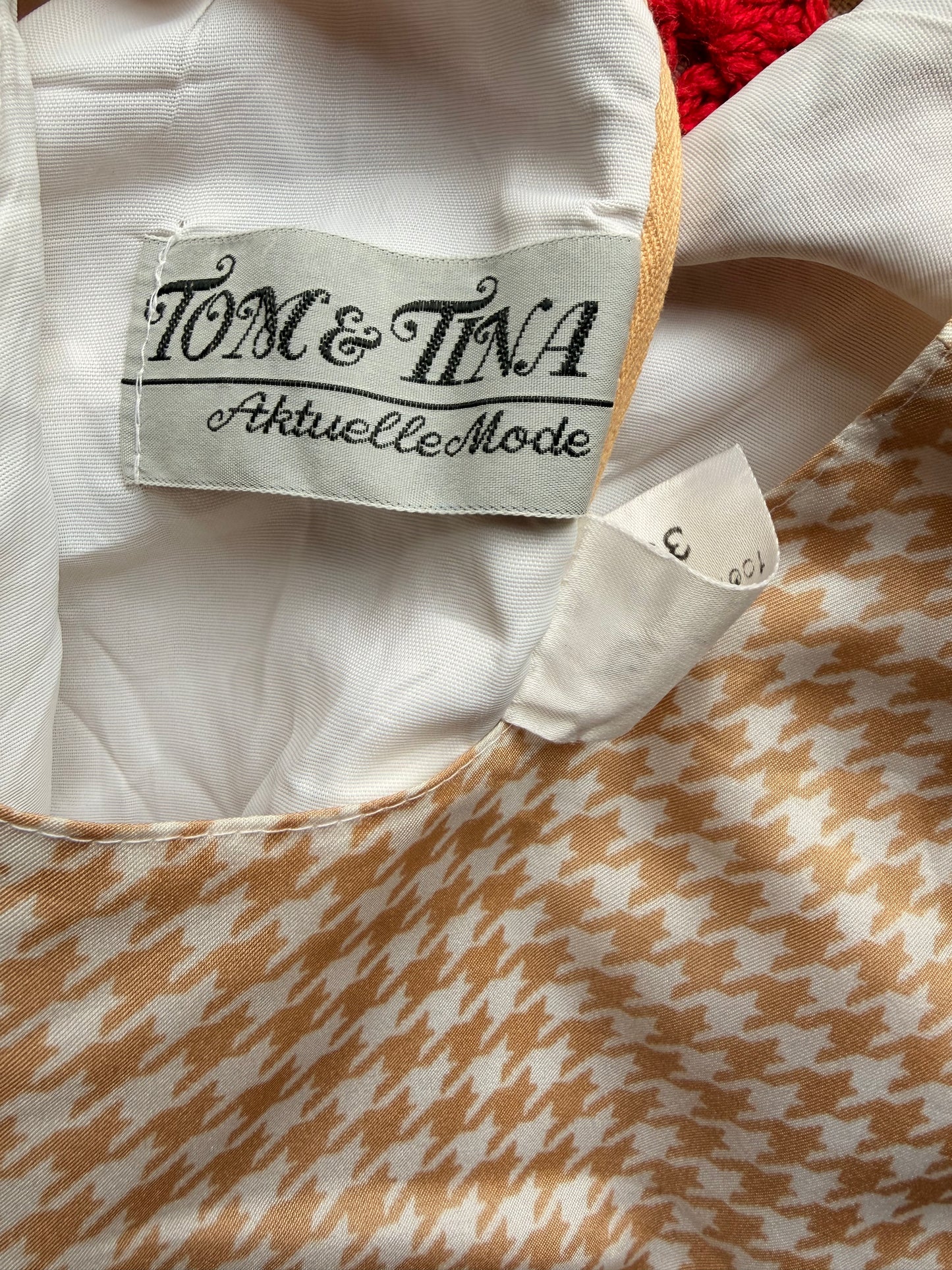 Vintage 60s Tom & Tina Cream Houndstooth Dress