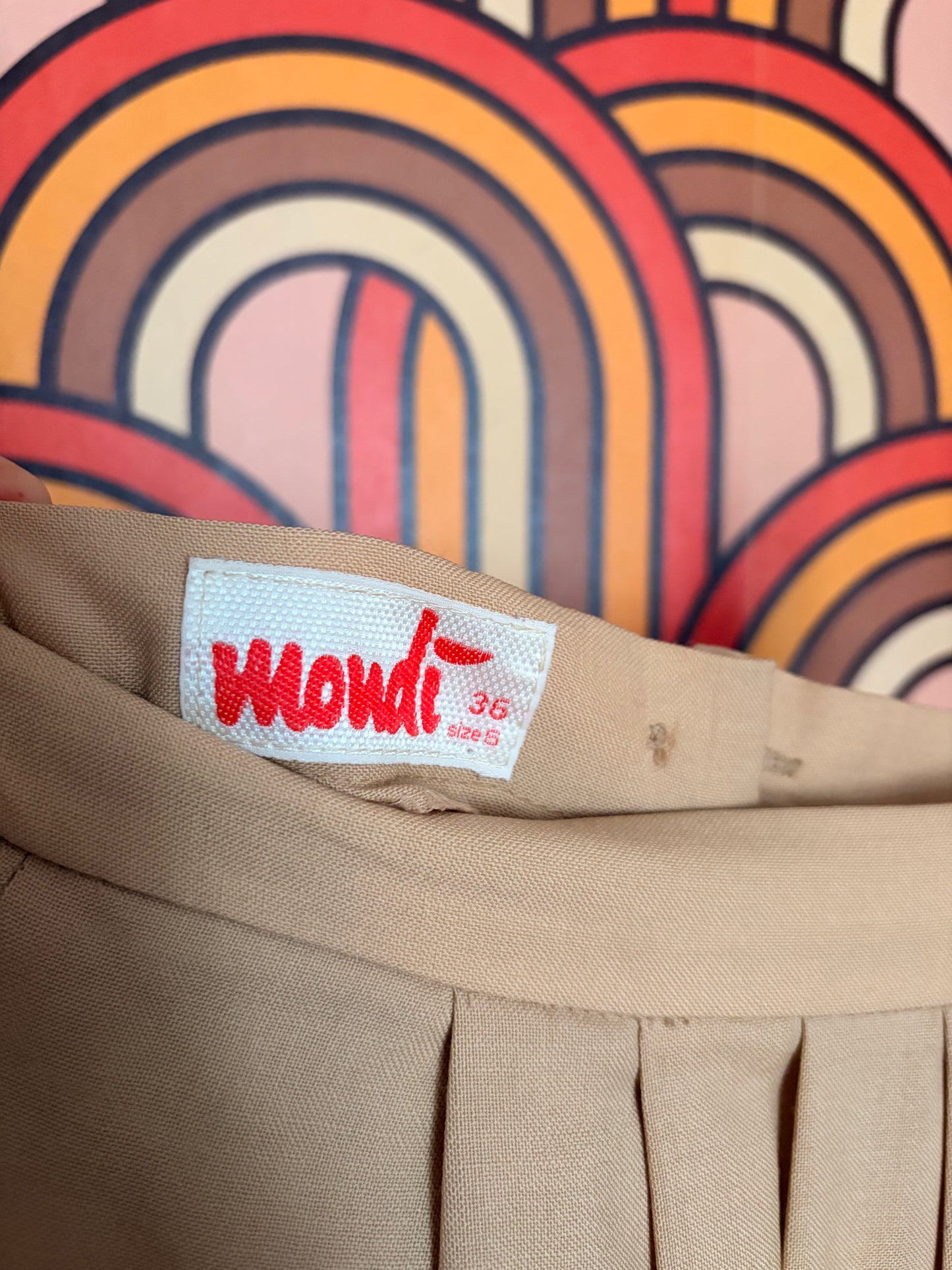 Vintage 70s Beige Mondi Midi Skirt