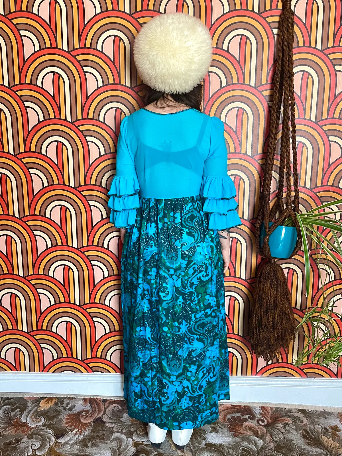 Vintage 60s 70s Blue Psychedelic Paisley Maxi Dress