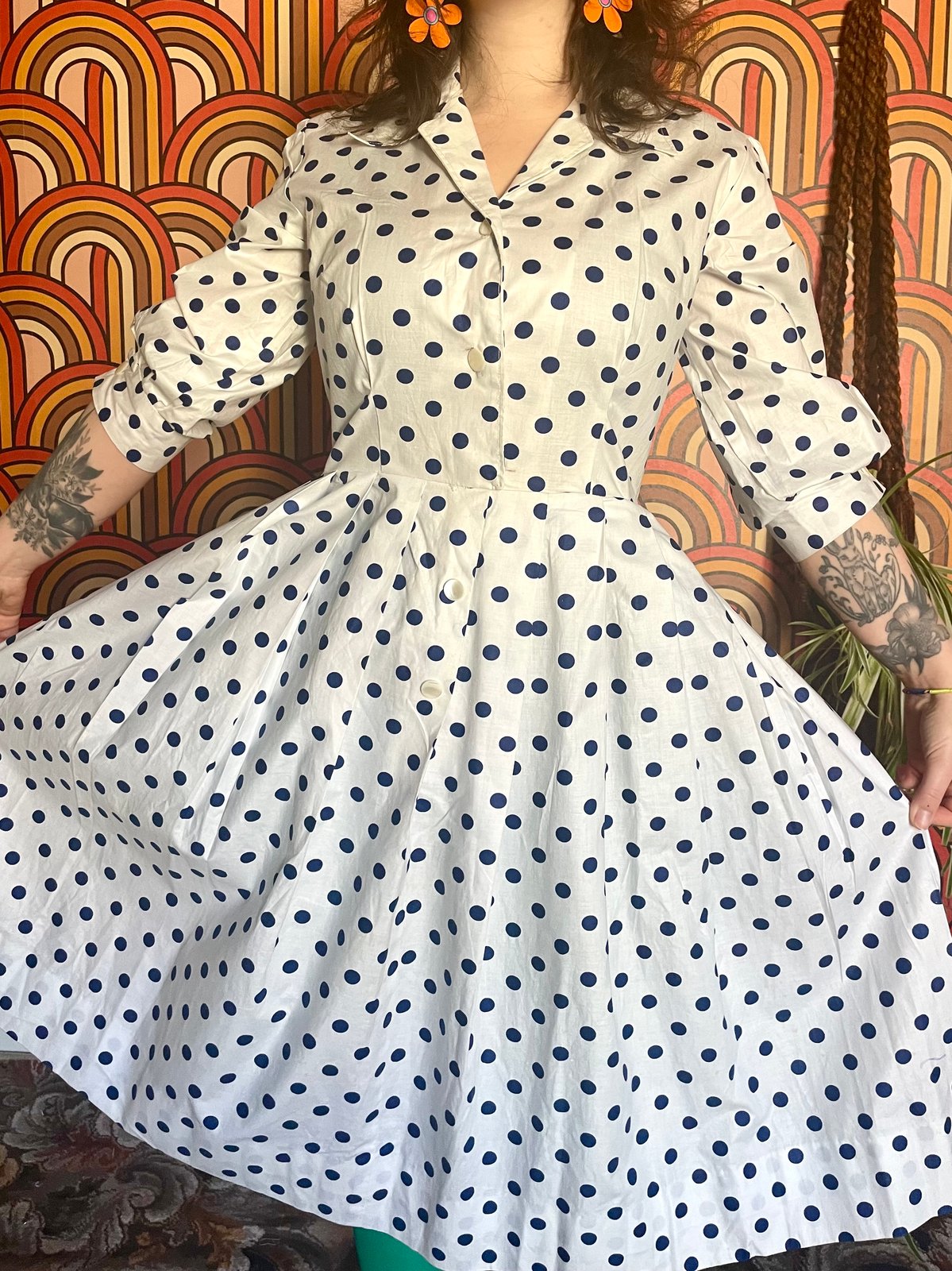 Vintage 50s 60s Polka Dot Cotton Fit and Flare Dress