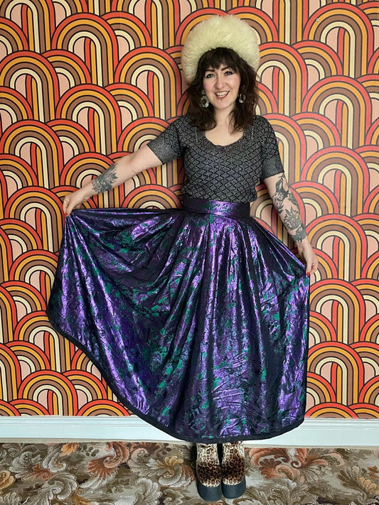 Vintage 80s Purple Metallic Party Skirt