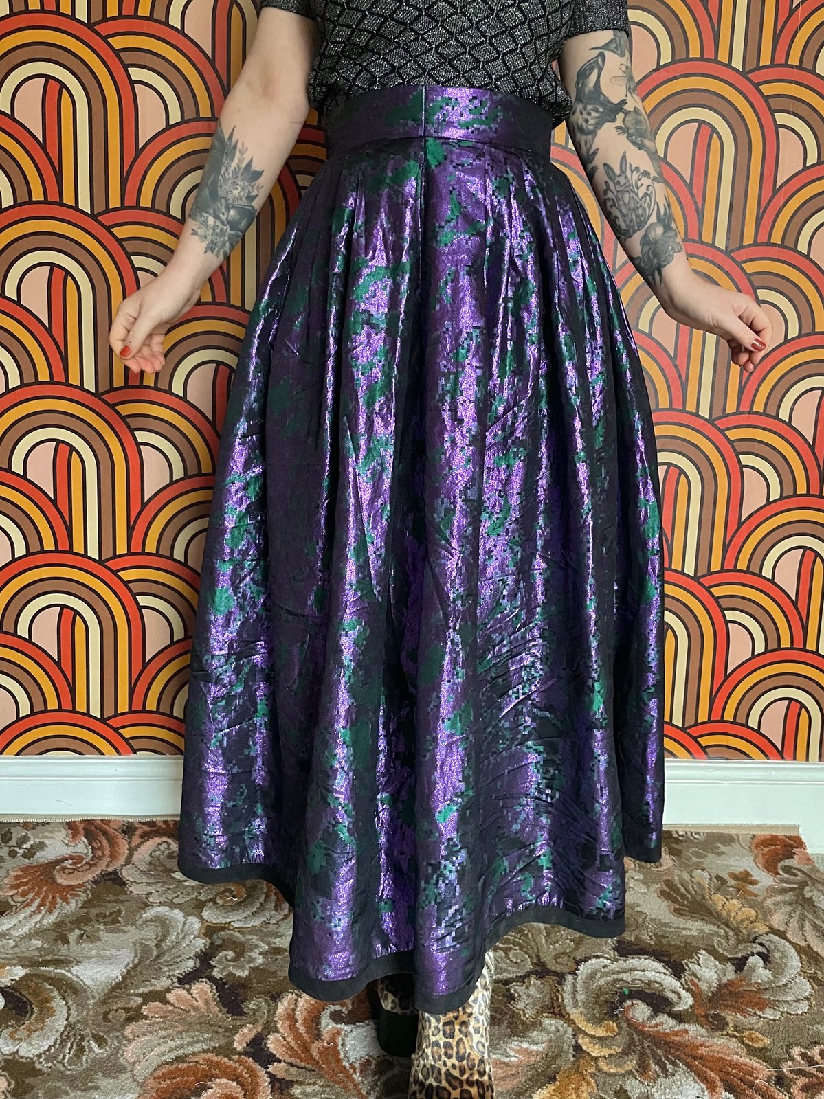 Vintage 80s Purple Metallic Party Skirt