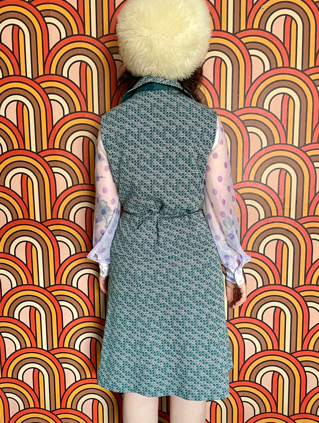 Vintage 70s Turquoise Skirt and Waistcoat Two Piece Suit